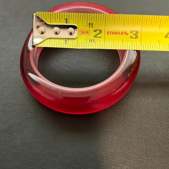 Vintage Plastic Bangle Bracelet, Red, Translucent, White, Retro, Boho - Picture 9 of 9